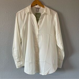 NWT H&M Women's Ivory Button-Up Blouse Long Sleeve Shirt Recycled Size Medium